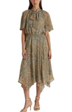 Lauren Ralph Lauren Women's Paisley Crinkle Georgette Tie-Neck Dress Size 16