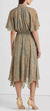 Lauren Ralph Lauren Women's Paisley Crinkle Georgette Tie-Neck Dress Size 16